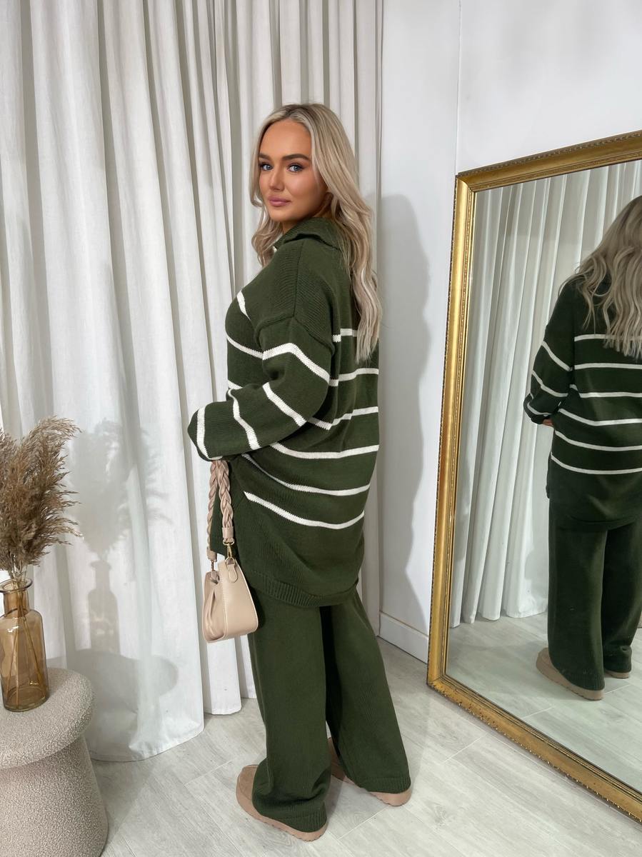 (F) Loose Striped Knitted Top and Trouser Co-ord Set