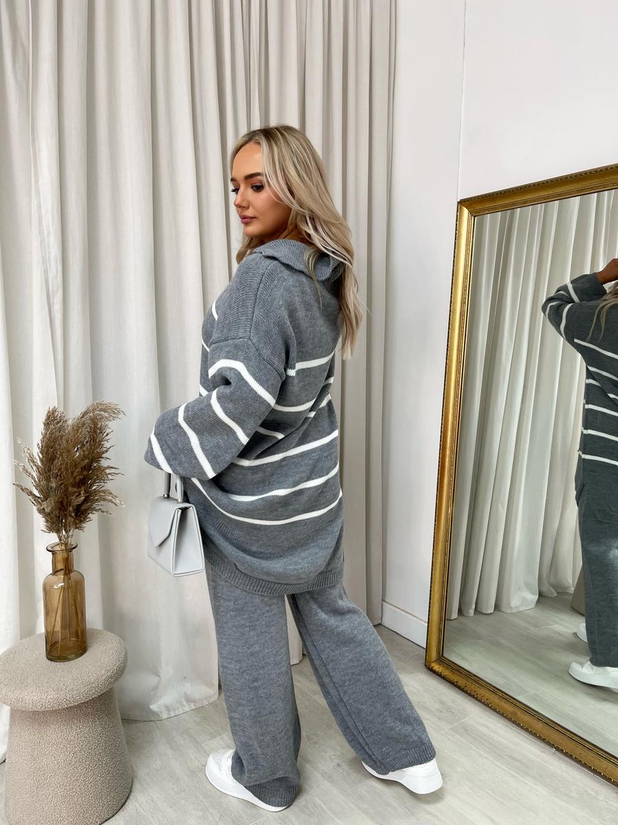 (F) Loose Striped Knitted Top and Trouser Co-ord Set