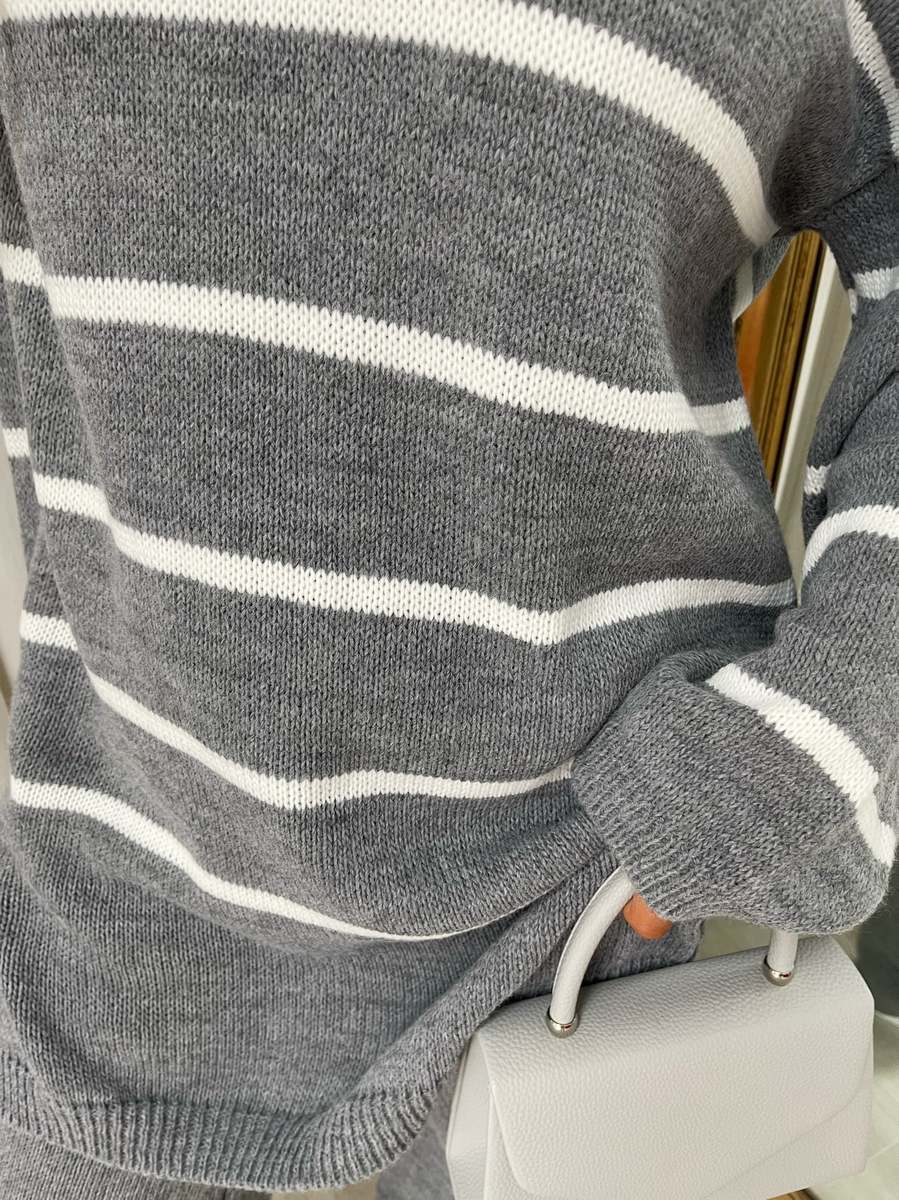 (F) Loose Striped Knitted Top and Trouser Co-ord Set