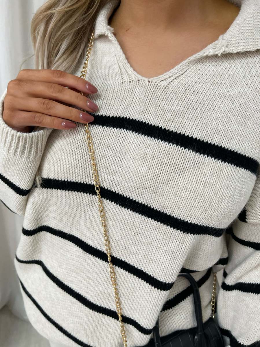 (F) Loose Striped Knitted Top and Trouser Co-ord Set