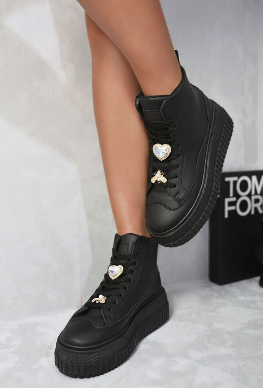 (F) Lace Up High Top Platform Trainers with Decorative Details