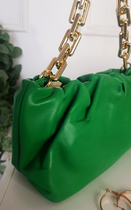 (F) Gold Chain Slouch Handbag