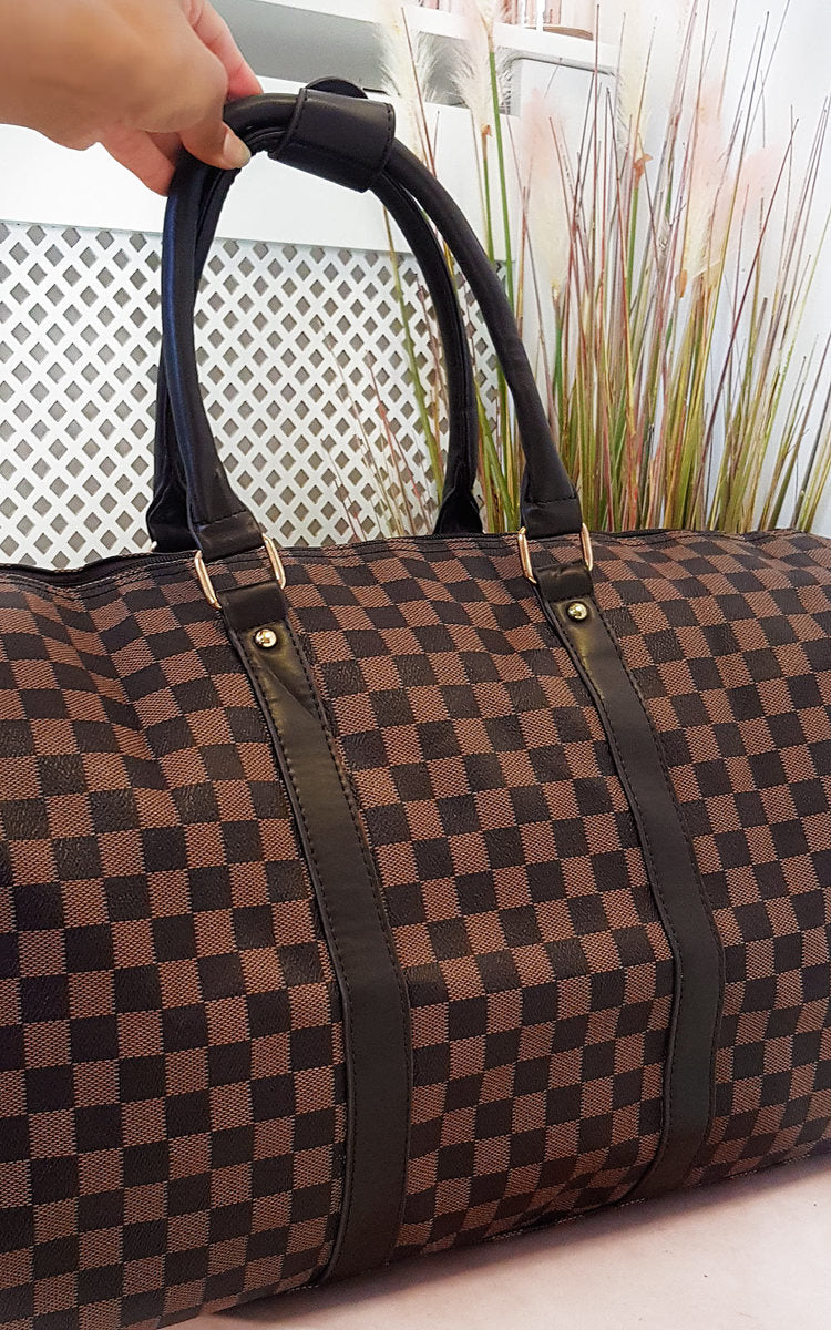 (F) Checked Print Overnight Bag