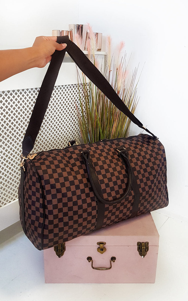 (F) Checked Print Overnight Bag