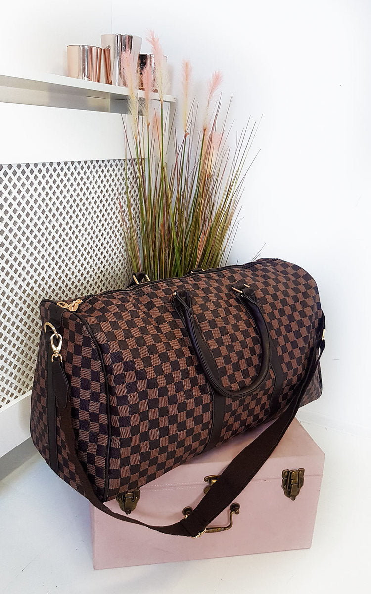 (F) Checked Print Overnight Bag