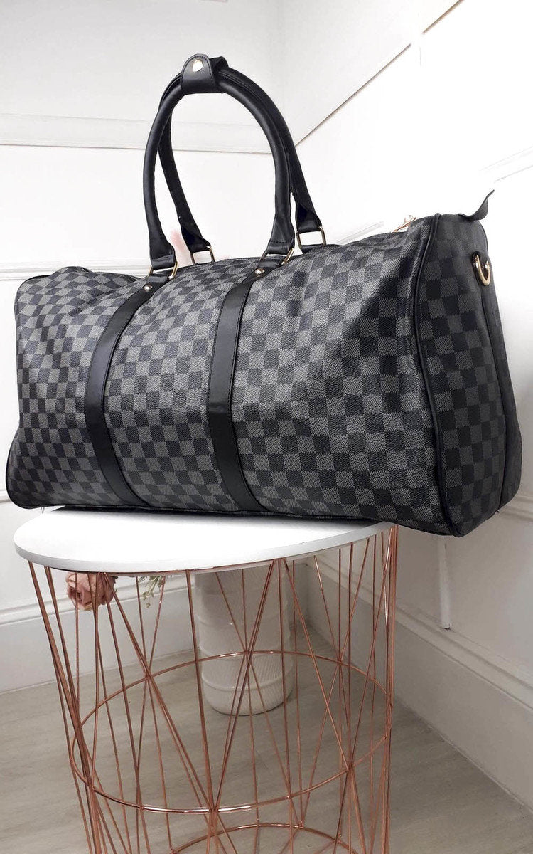 (F) Checked Print Overnight Bag