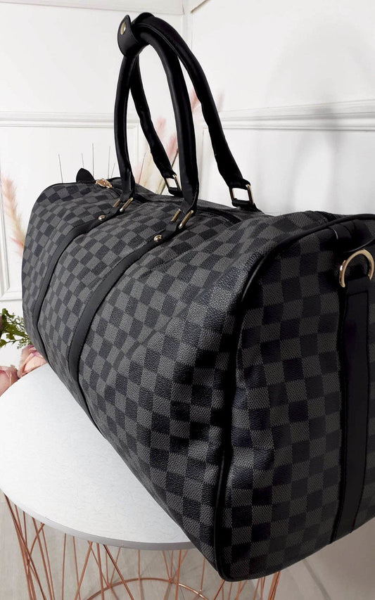 (F) Checked Print Overnight Bag