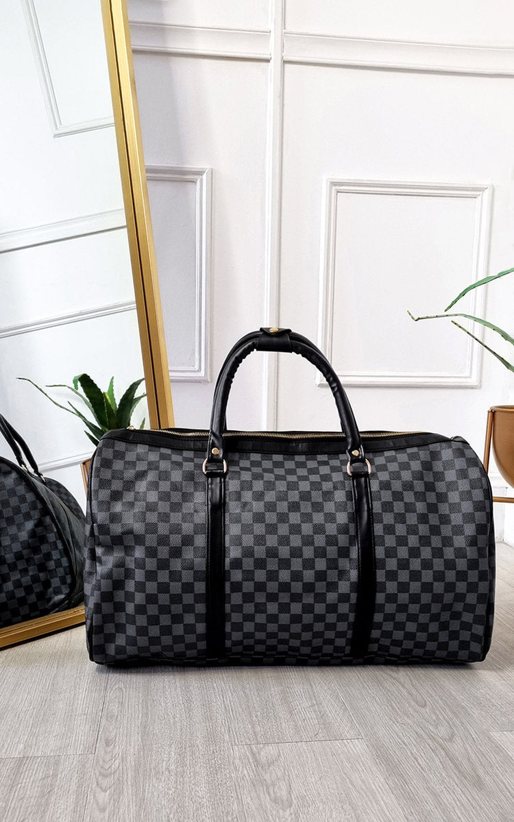 (F) Checked Print Overnight Bag
