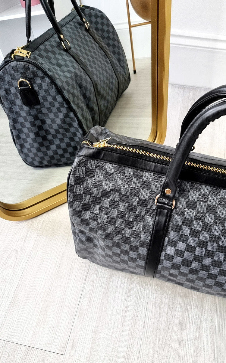 (F) Checked Print Overnight Bag