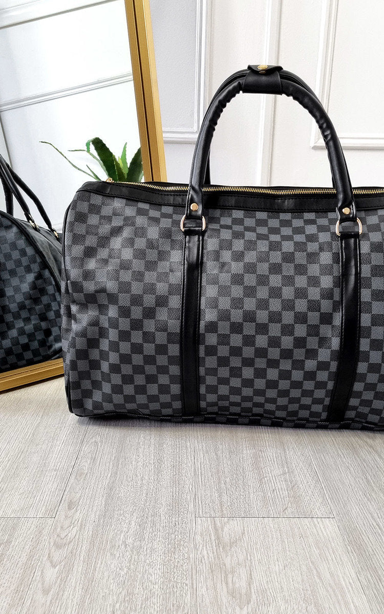 (F) Checked Print Overnight Bag