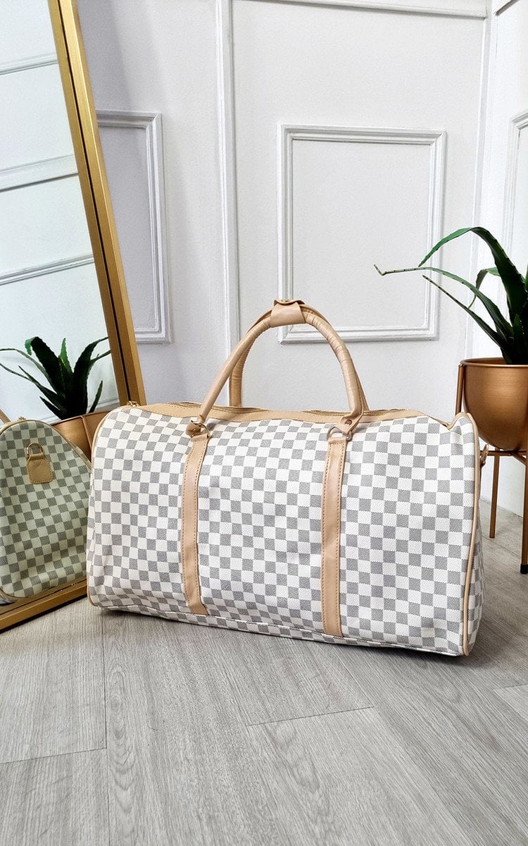 (F) Checked Print Overnight Bag