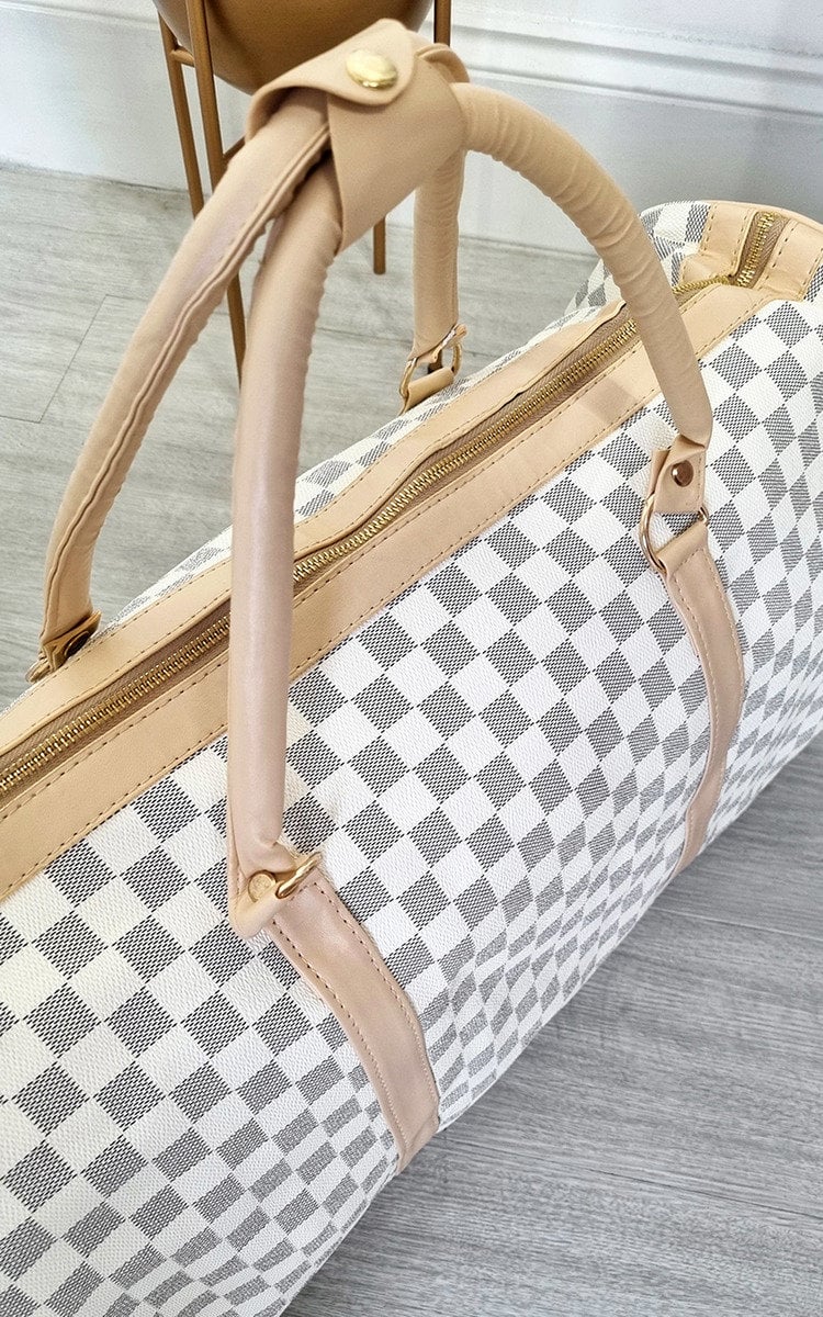 (F) Checked Print Overnight Bag