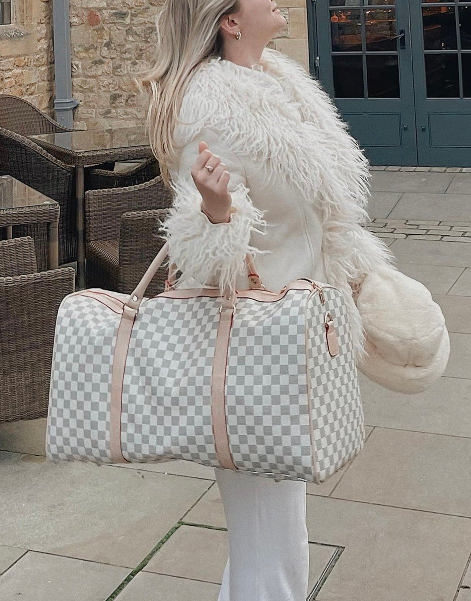 (F) Checked Print Overnight Bag