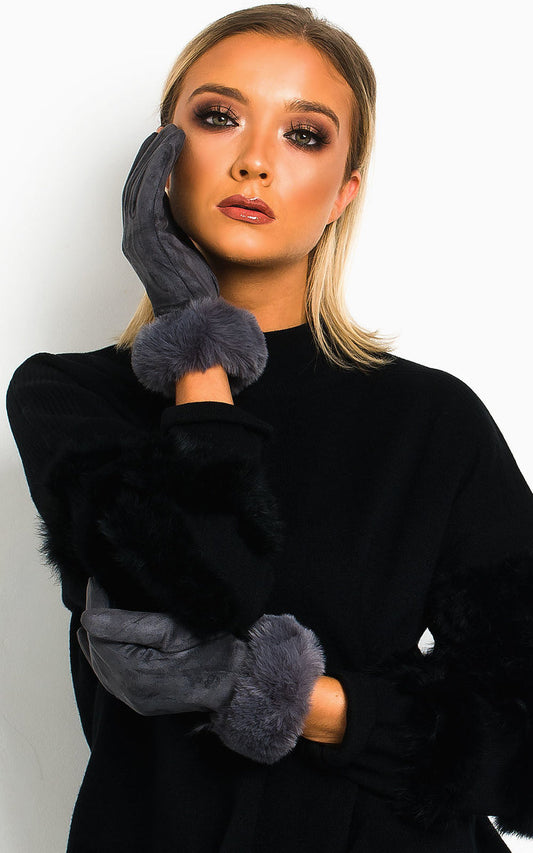 (F) Faux Suede Fluffy Gloves