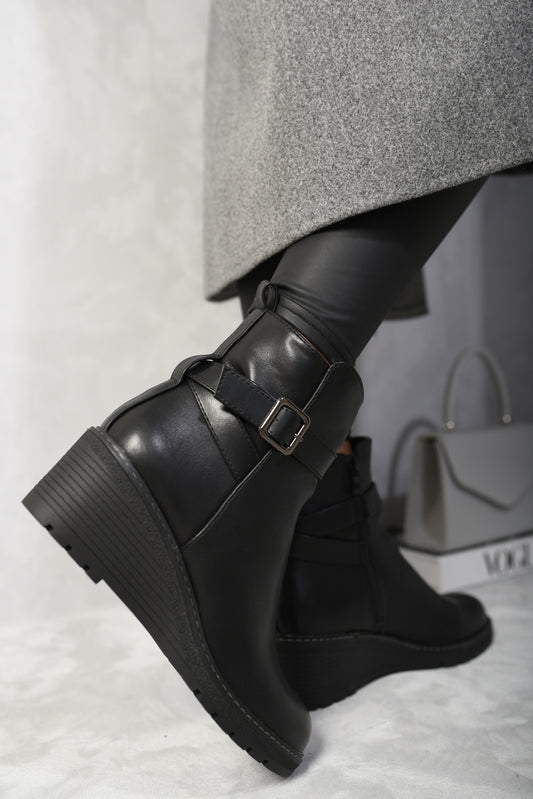 (F) Side Zip Low Wedge Chelsea Ankle Boots