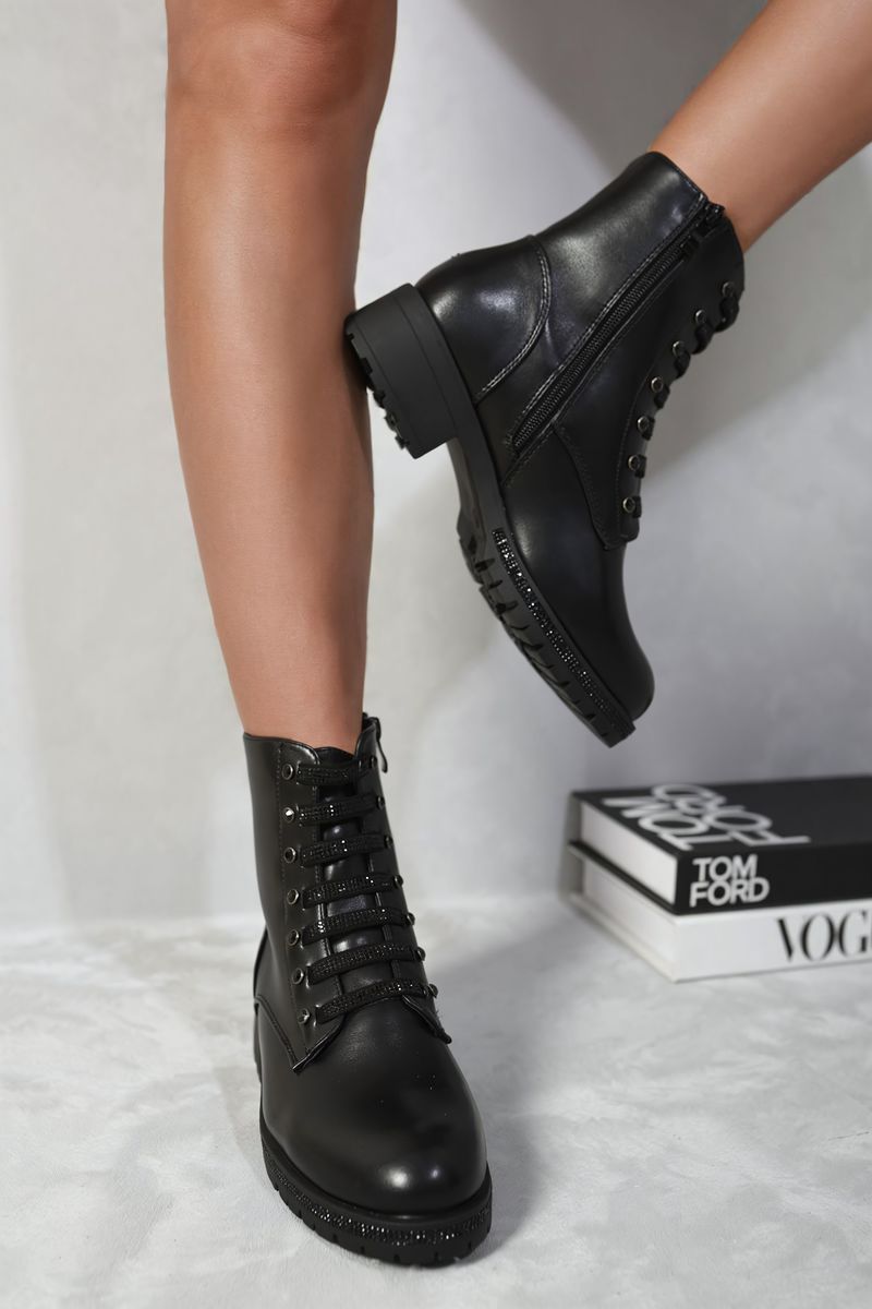 (F) Lace Up Glitter Ankle Boots