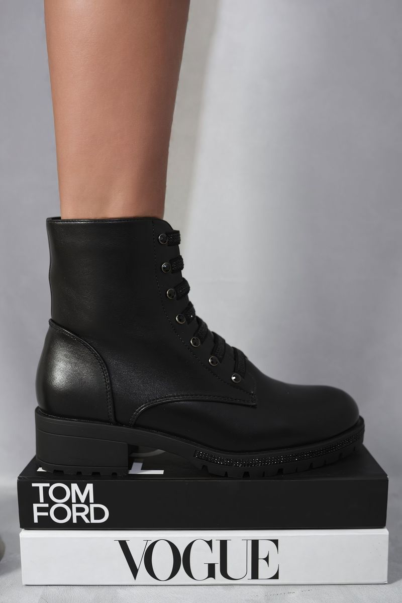 (F) Lace Up Glitter Ankle Boots