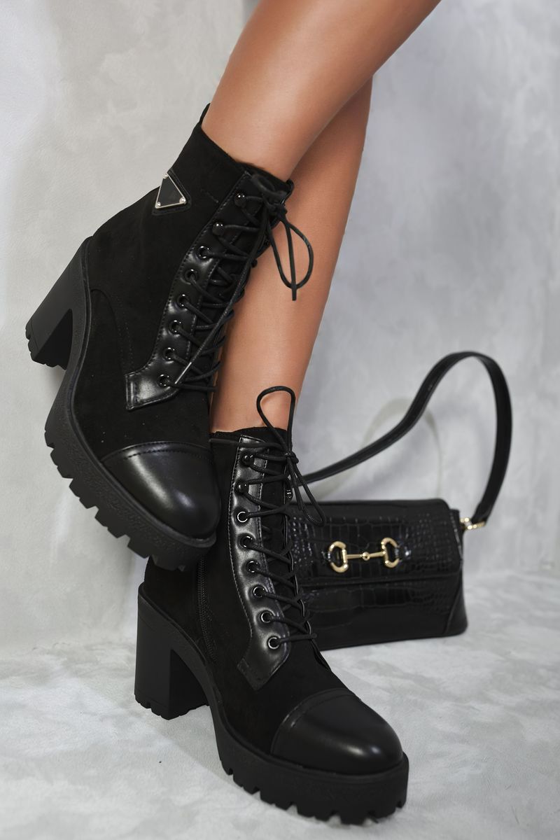 (F) Lace Up Combat Heeled Ankle Boots