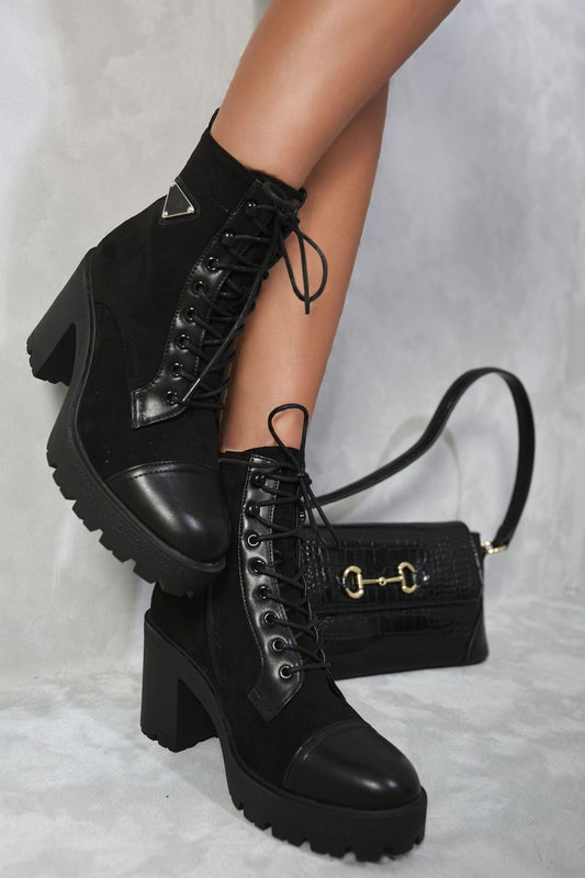 (F) Lace Up Combat Heeled Ankle Boots