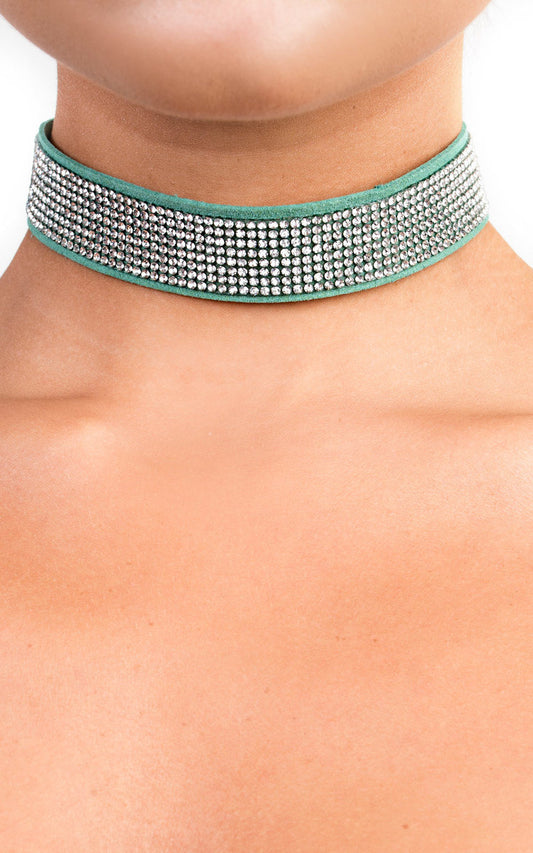 (F) Suede Diamanté Choker