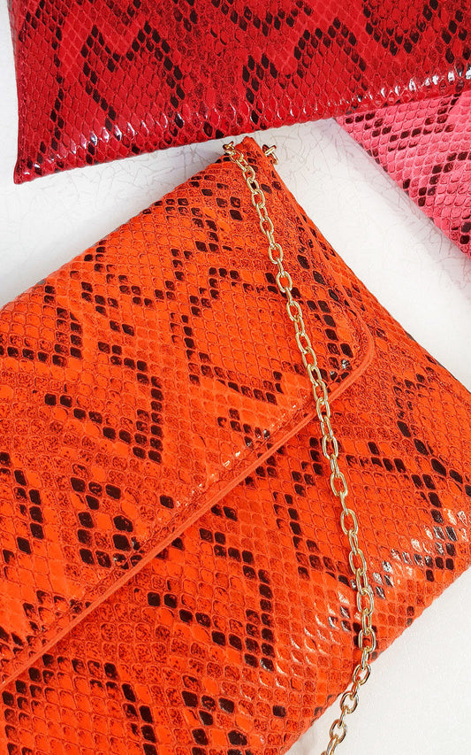 (F) Snake Print Envelope Clutch Bag