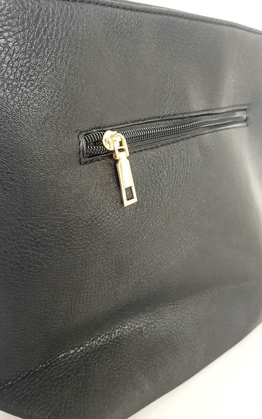(F) Faux Leather Studded Bag with Gold Chain Detail