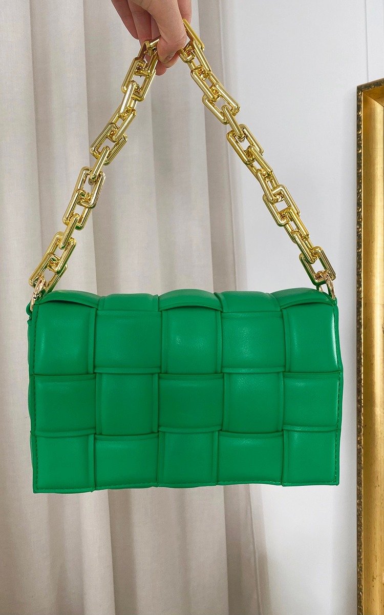 (F) Padded Shoulder Bag with Chain Detail