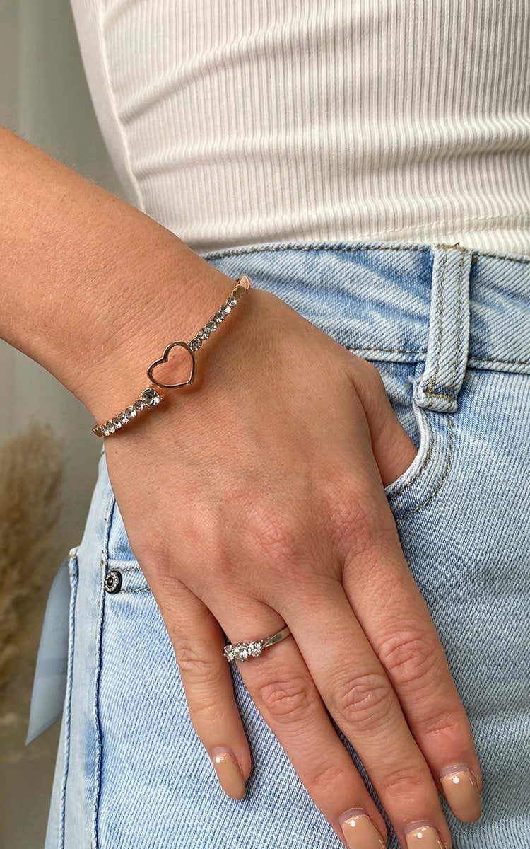 (F) Diamante Bangle with Love Heart Detail