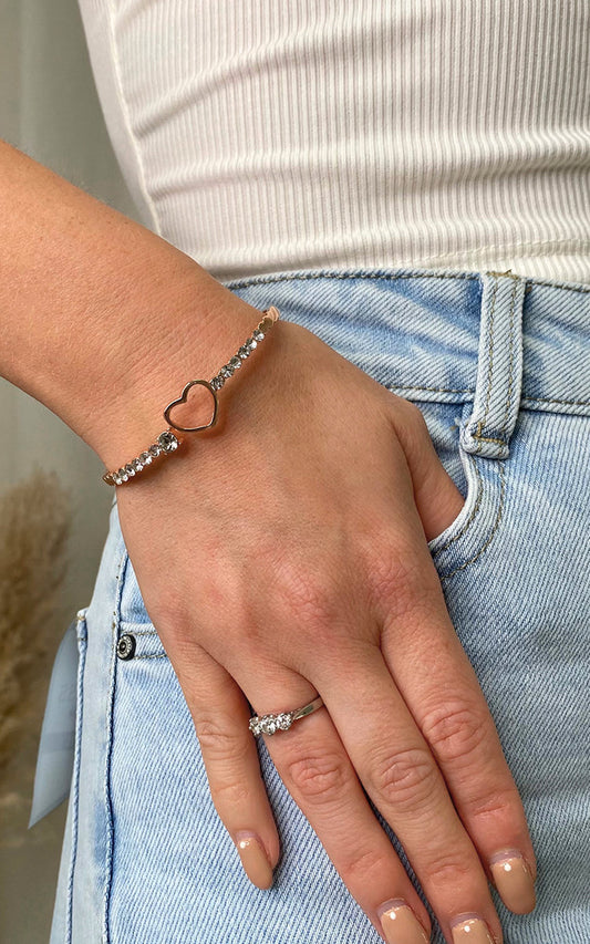 (F) Diamante Bangle with Love Heart Detail