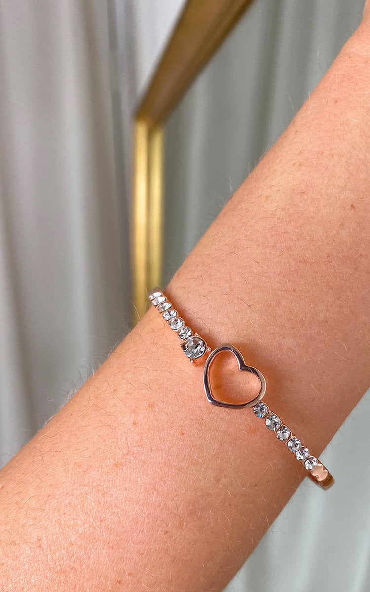 (F) Diamante Bangle with Love Heart Detail