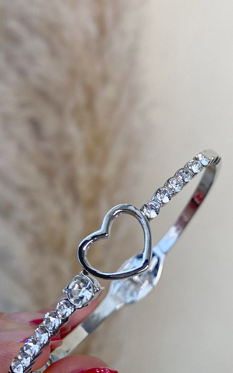(F) Diamante Bangle with Love Heart Detail