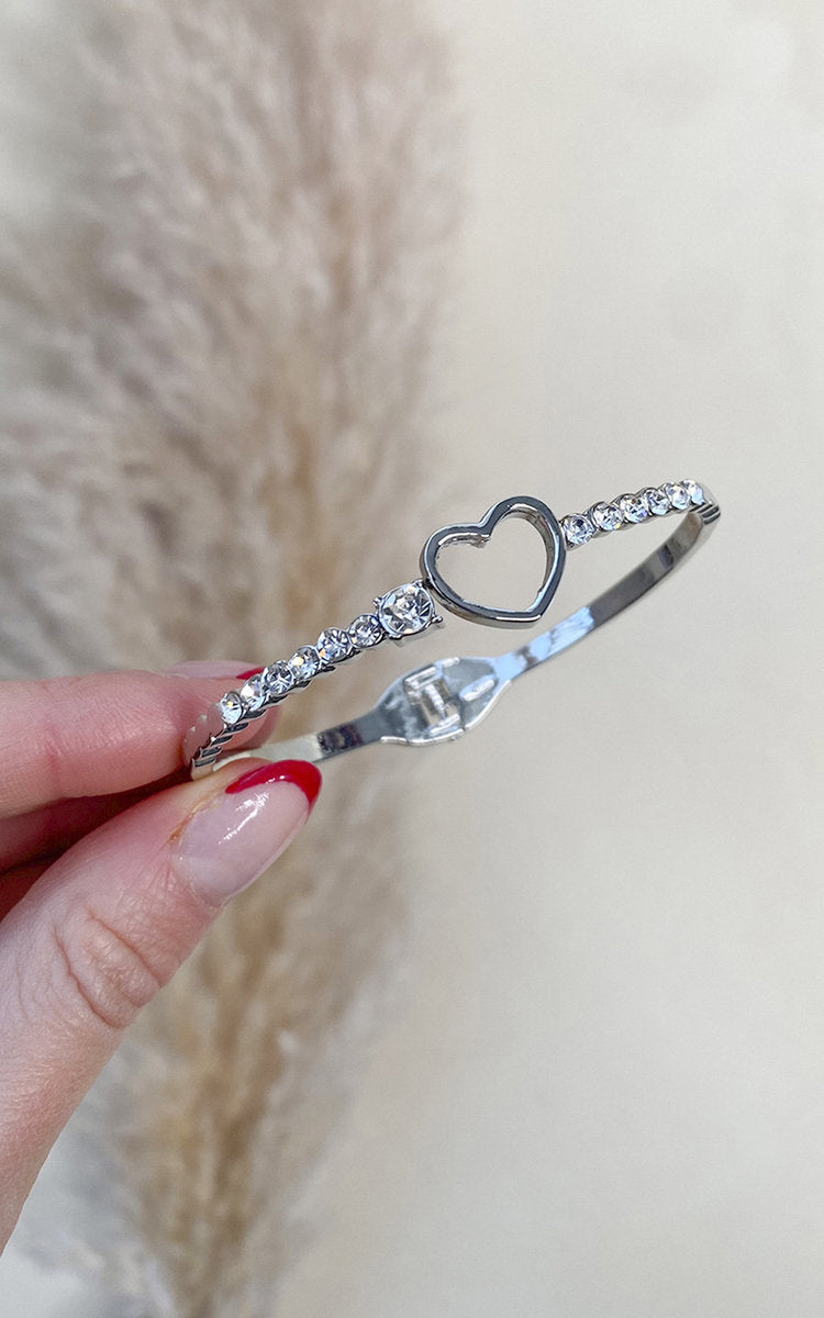 (F) Diamante Bangle with Love Heart Detail