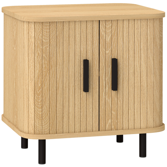 HOMCOM Nightstand with Sliding Doors and Metal Legs for Bedroom Oak Tone
