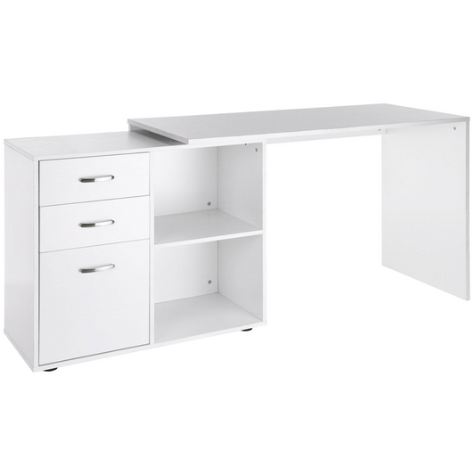 Home Office L Shape Computer Desk Workstation Drawer Shelf File Cabinet-White