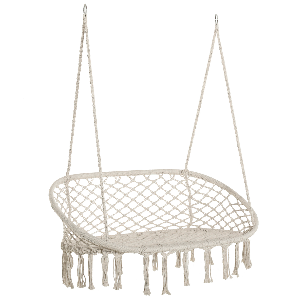 Hanging Hammock Chair Cotton Rope Swing & Metal Frame Large Macrame, Cream White