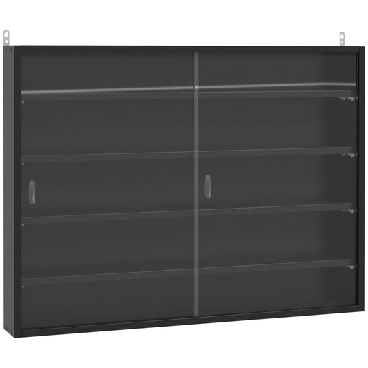 5-Tier Wall Display Shelf Unit Cabinet w/ Shelves Glass Doors Black