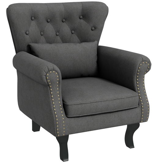 HOMCOM Vintage Armchair Wingback Accent Chair with Naihead Trim Dark Grey