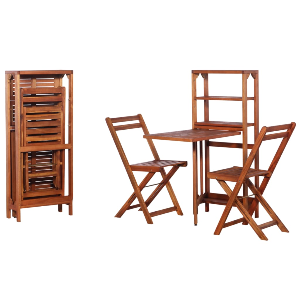 vidaXL Bistro Set | Natural wood | Solid acacia wood | 2-seater | Foldable