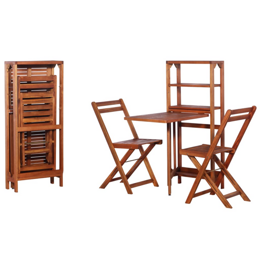 vidaXL Bistro Set | Natural wood | Solid acacia wood | 2-seater | Foldable