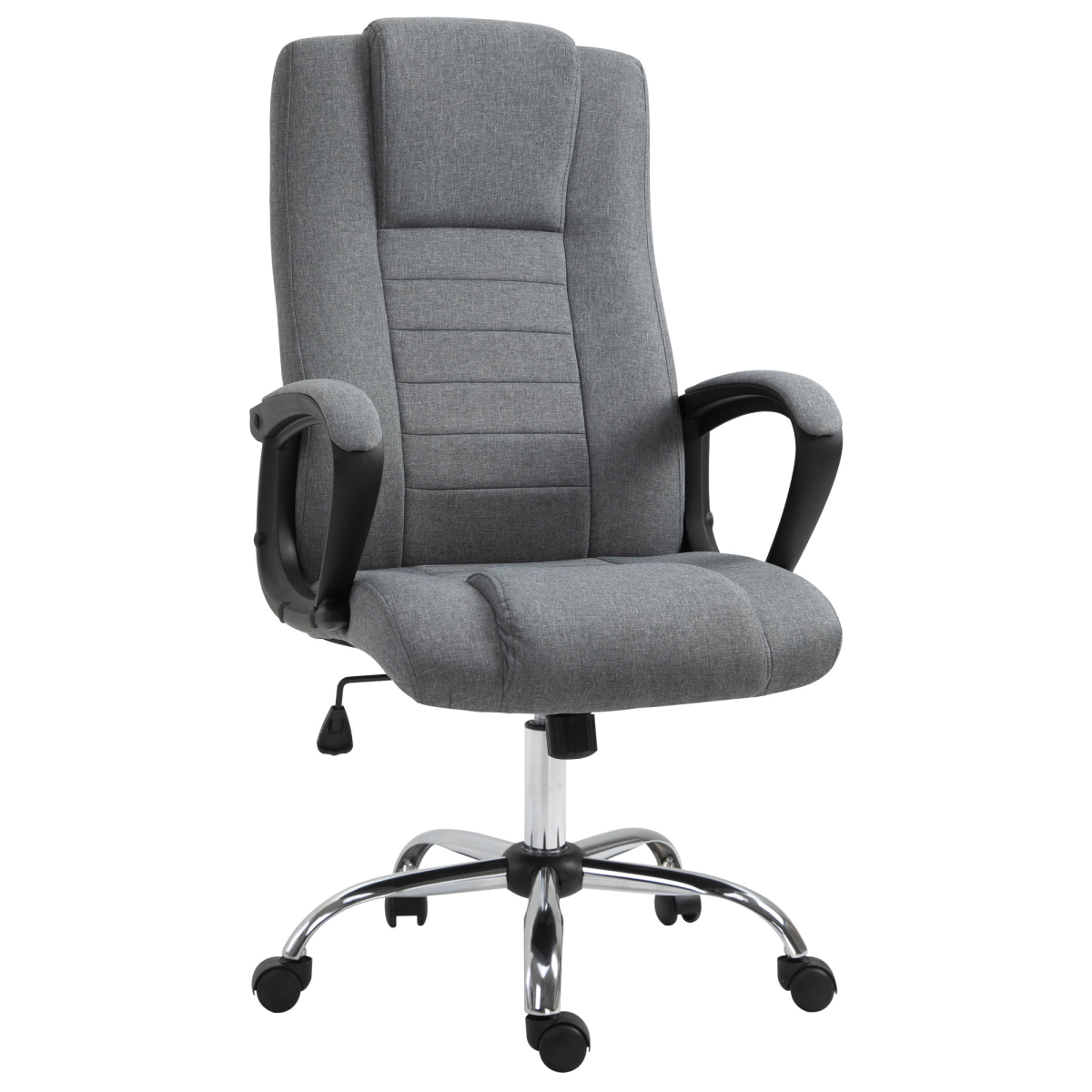 Linen Office Chair 360??Swivel High Back Wide Adjustable Seat Grey Vinsetto