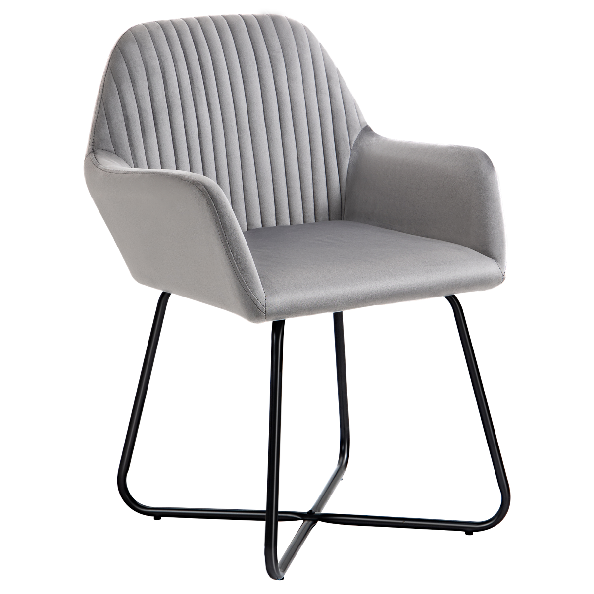 Modern Accent Chair Velvet-Feel Upholstered Lounge Armchair Metal Base Grey