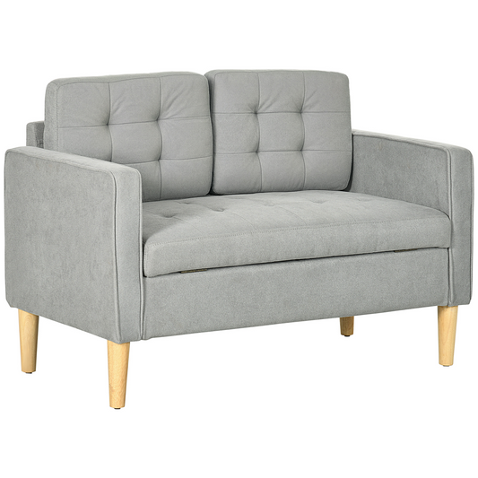 Modern 2 Seater Sofa with Storage Compact Loveseat Sofa for Living Room Grey