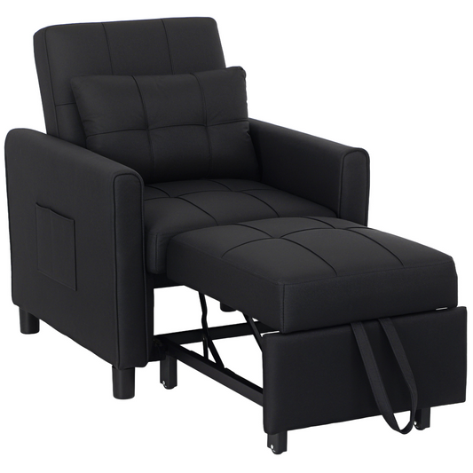 HOMCOM Folding Chair Bed, Sleeper Chair with Pillow, Side Pockets, Black