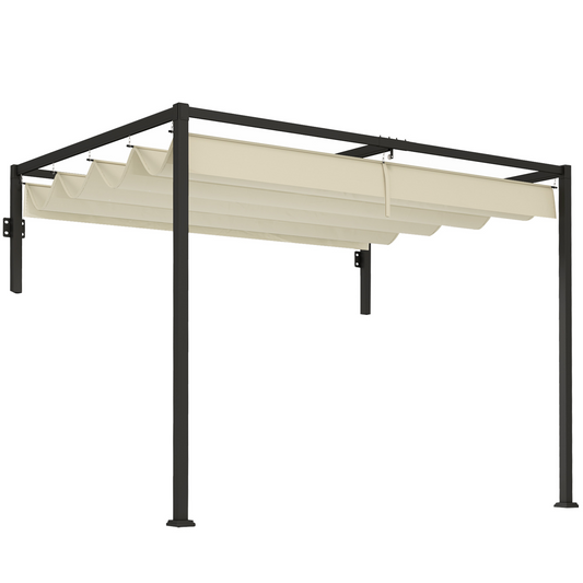 Outsunny 2 x 3(m) Wall Mounted Pergola with Retractable Roof, Khaki