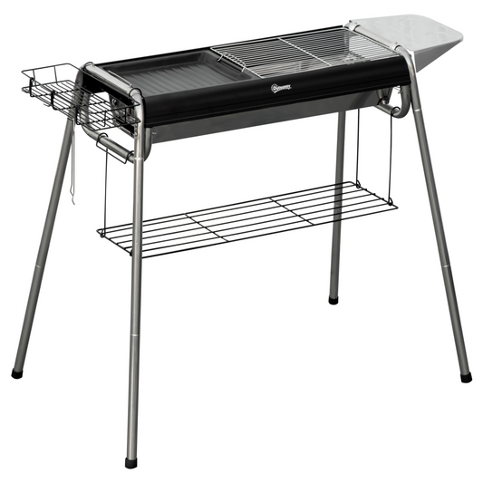 Outsunny Charcoal BBQ Grill with Griddle Plate, Black