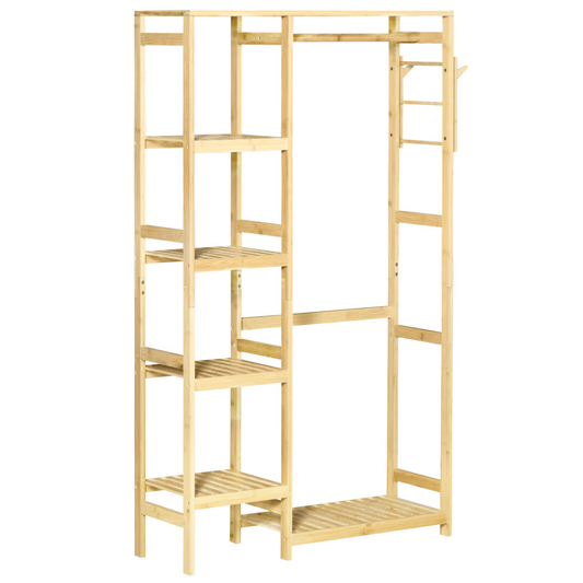Bamboo Coat Rack w/ Hooks Hanging Rail and Storage Shelf for Entryway HOMCOM