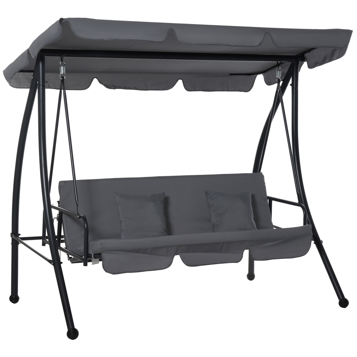 2-in-1 Patio Swing Chair Lounger 3 Seater Hammock Bed Dark Grey Cushion