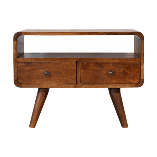Artisan Furniture Solid Wood Mini Chestnut Curved Media Unit with 2 Drawers, Brown, 2Drawers