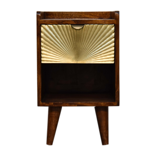 Artisan Furniture Solid Wood Mini Manila Gold 1 Drawer Bedside, 1 Shelf, Brown & Golden