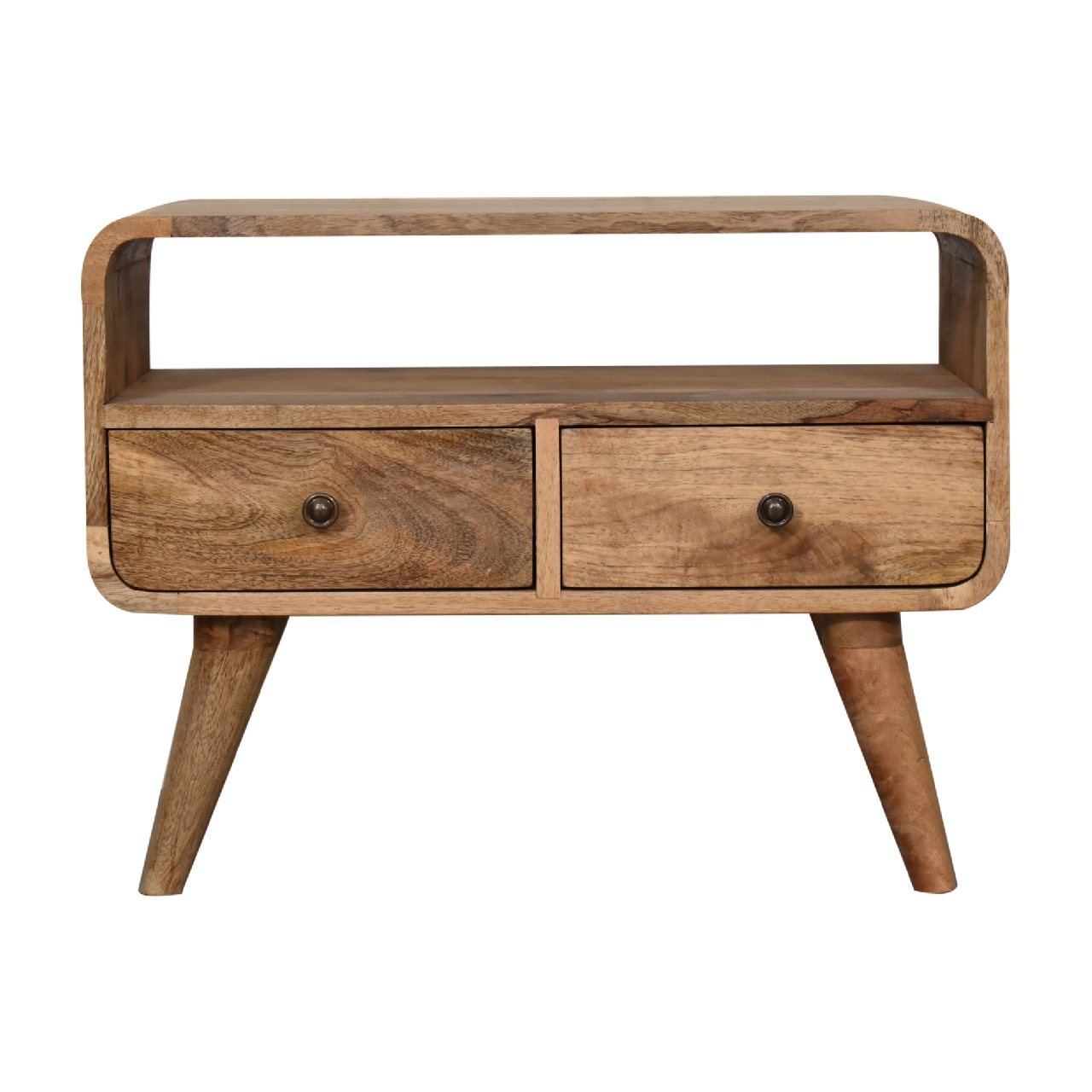 Artisan Furniture Solid Wood Mini Curved Oak-ish Media Unit, 2 Drawers, Beige